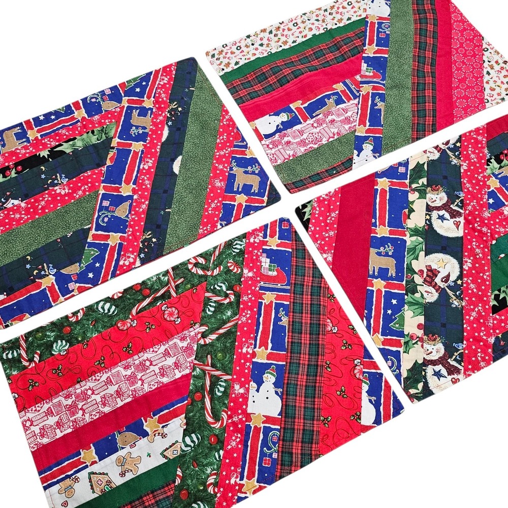 Homemade Christmas Vintage Inspired Patchwork Red Placemats Set of 4 Holiday